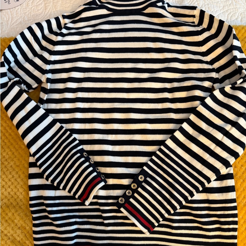 Tommy Hilfiger Black and White Striped Sweater